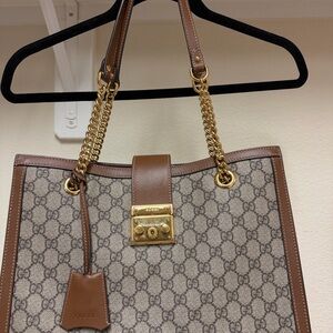Gucci Tan and Gold Tote Bag